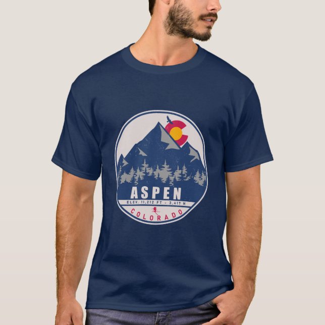 Aspen Colorado Retro Sunset Souvenirs 80-tal T Shirt (Framsida)