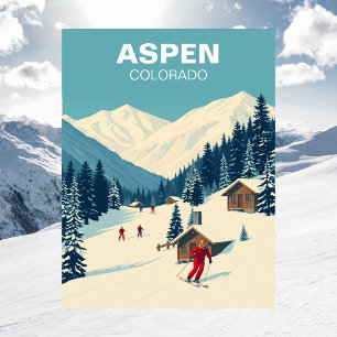 Aspen, Colorado Skiing Slopes Travel Vintage Vykort