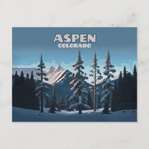 Aspen Colorado Träd Snö Berg Retro Vykort