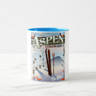 Aspen Colorado vintage skidaffisch. Två-Tonad Mugg