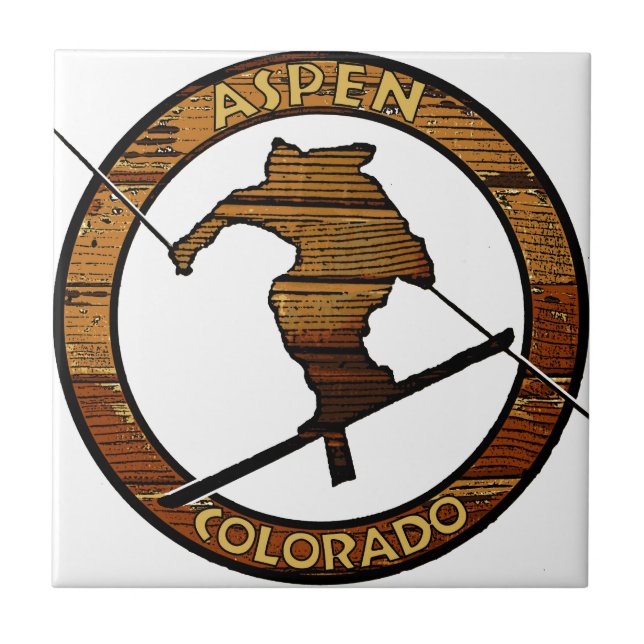Aspen Colorado wooden skier Kakelplatta (Framsidan)