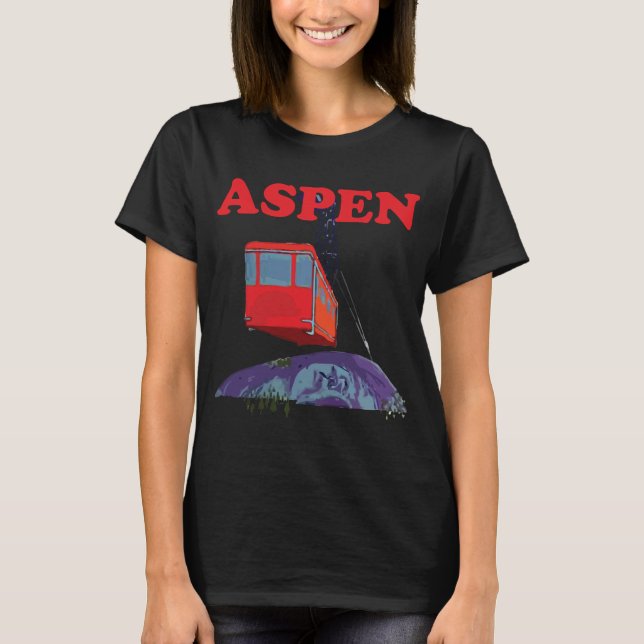 Aspen Kabelvagn Röd Skidåkning Retro Resa T Shirt (Framsida)
