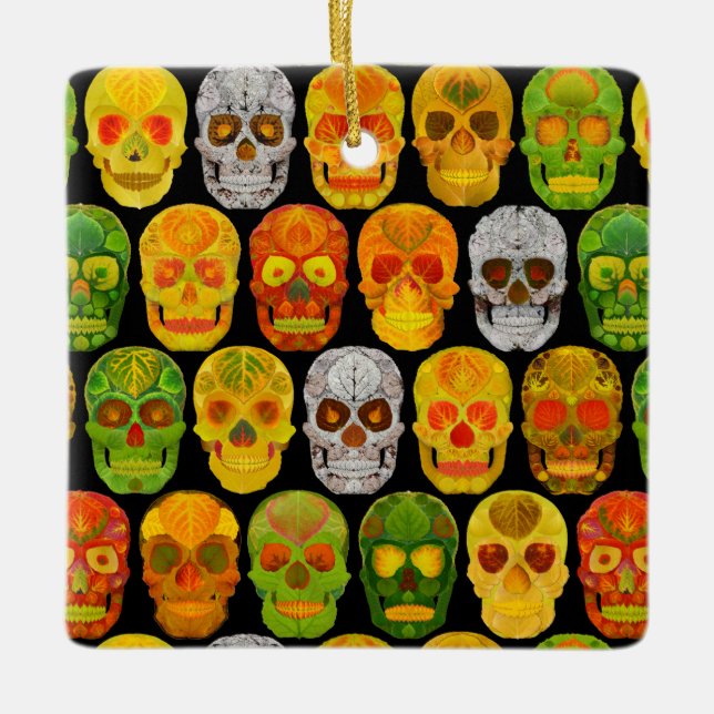 Aspen Löv Döskallar sömlösa mönster 2018 Julgransprydnad Keramik (Framsida)