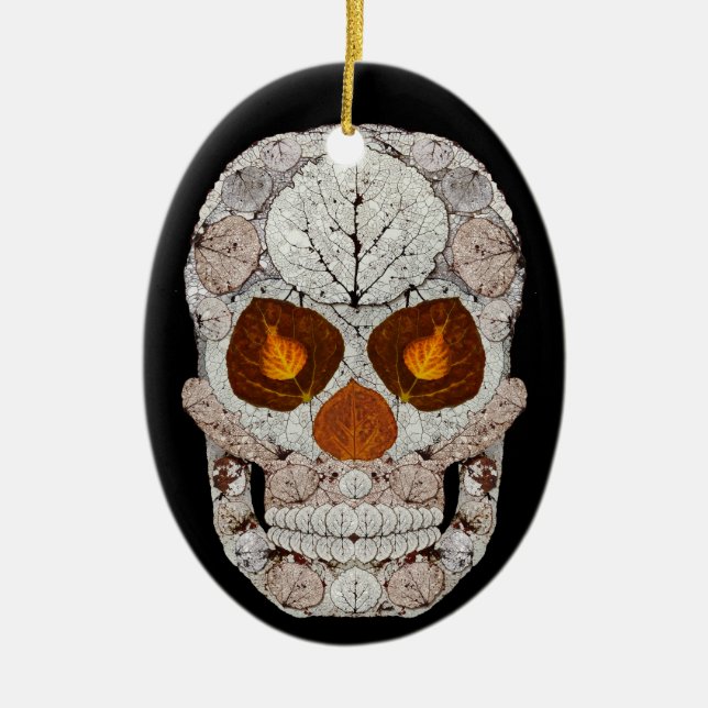 Aspen Löv Skull 11 Oval Ceramic Ornament (Framsidan)