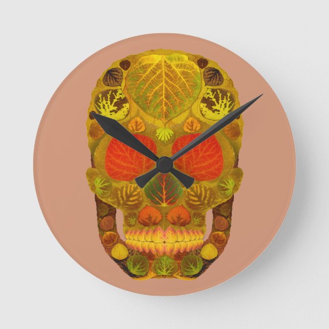 Aspen Löv Skull 12 Rund Klocka (Framsida)