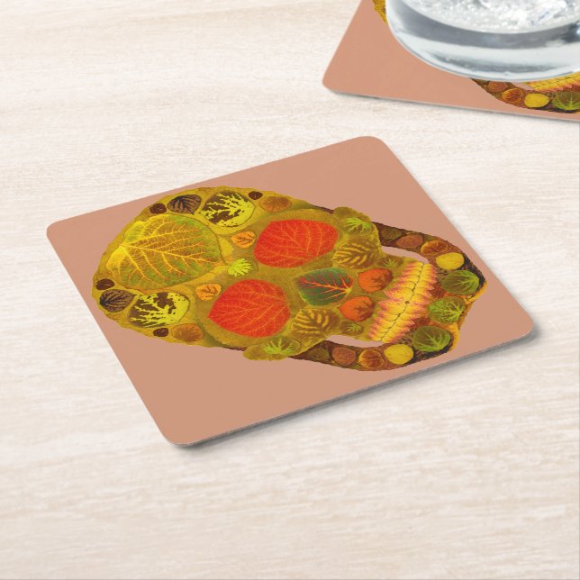 Aspen Löv Skull 12 Underlägg Papper Kvadrat (Vinklad)