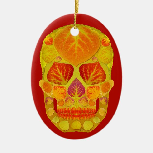 Aspen Löv Skull 13 Julgransprydnad Keramik (Framsidan)