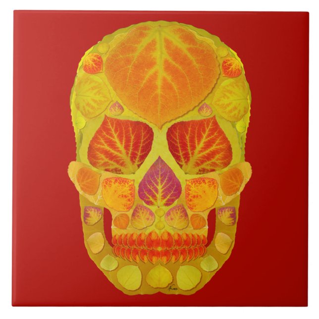 Aspen Löv Skull 13 Kakelplatta (Framsidan)