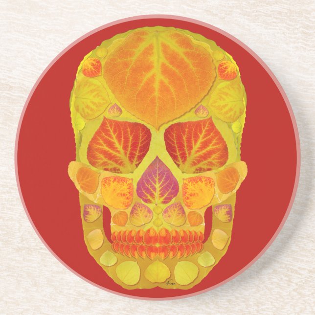 Aspen Löv Skull 13 Underlägg Sandsten (Framsidan)