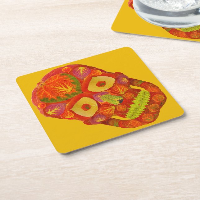 Aspen Löv Skull 16 Underlägg Papper Kvadrat (Vinklad)