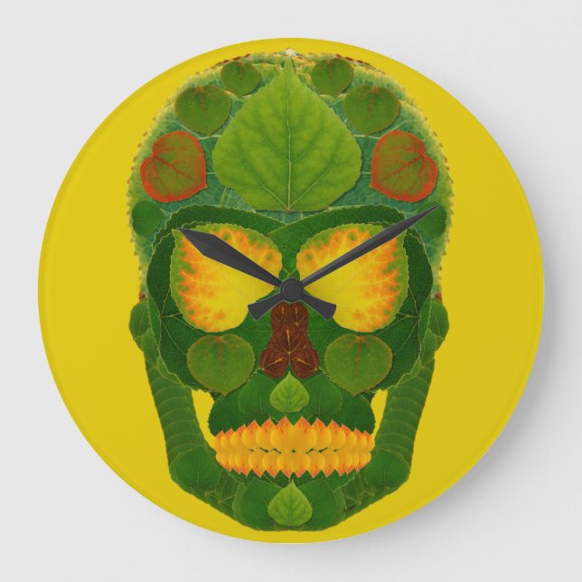 Aspen Löv Skull 9 Stor Klocka (Framsida)