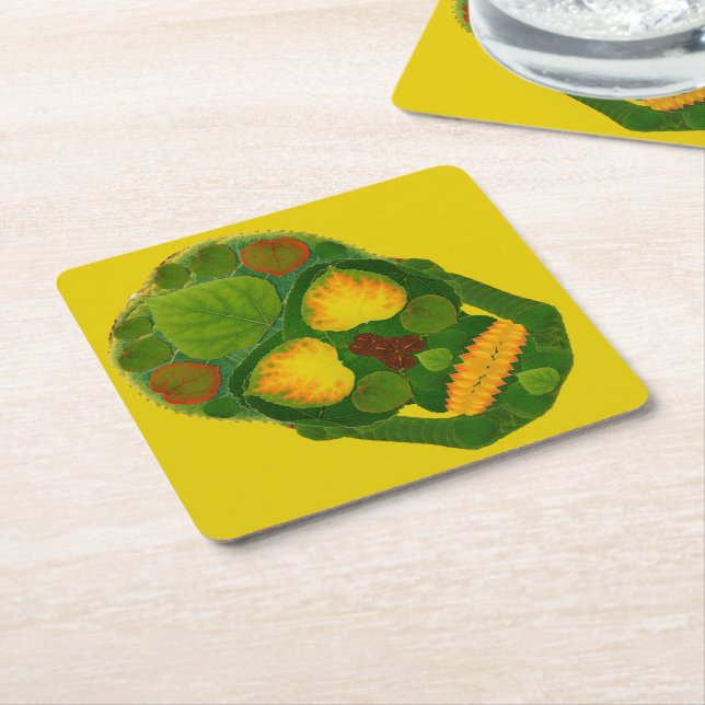 Aspen Löv Skull 9 Underlägg Papper Kvadrat (Vinklad)