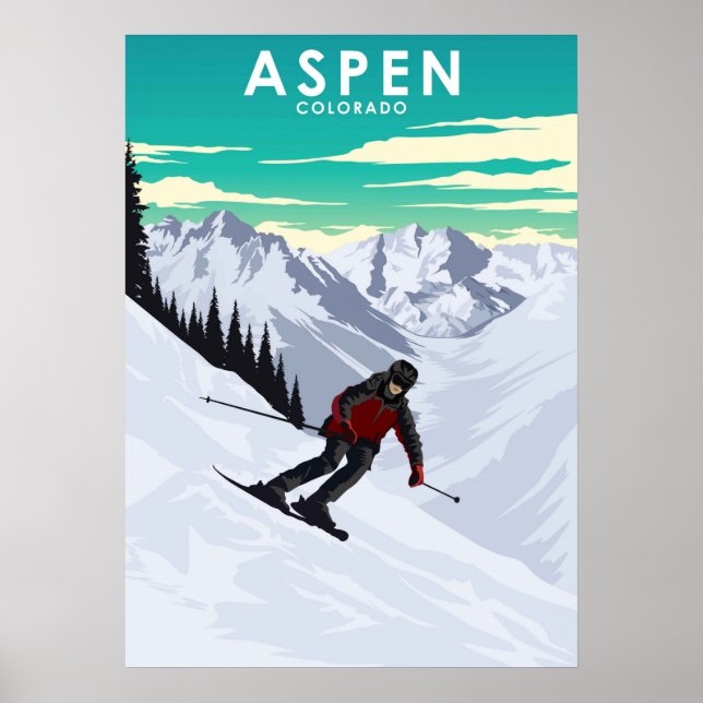 Aspen Skiing Travel Illustration Poster (Framsidan)