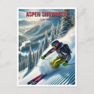Aspen Snowmass Skier Skiing Vykort