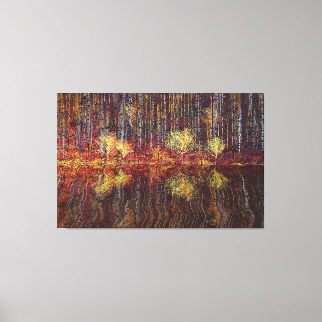 Aspen trees forest by the lake canvastryck (Framsida)