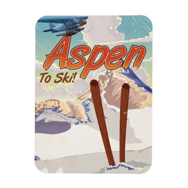 Aspen USA Vintage skidåkningsresaffisch Magnet (Vertikal)