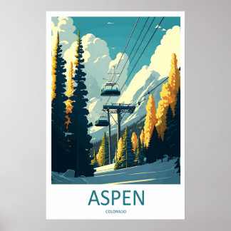 Aspen Vintage Reseskylt Skidåkning Nationalpark Poster