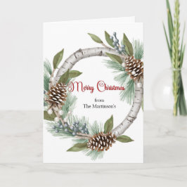 Aspen Wreath with Pinecones Christmas Card Helgkort