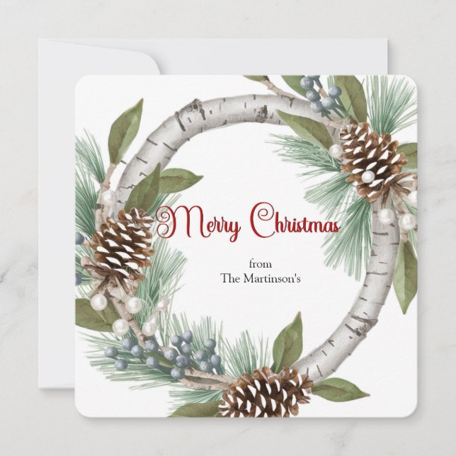Aspen Wreath with Pinecones Christmas Card Julkort (Framsida)