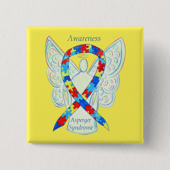 Asperger Syndrome Angel Puzzle Ribbon Stift Knapp (Framsida)