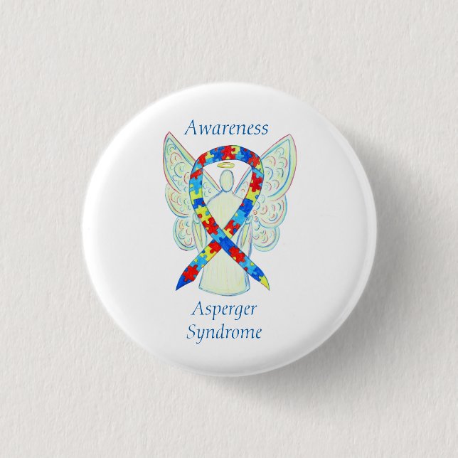Asperger Syndrome Angel Puzzle Ribbon Stift Knapp (Framsida)