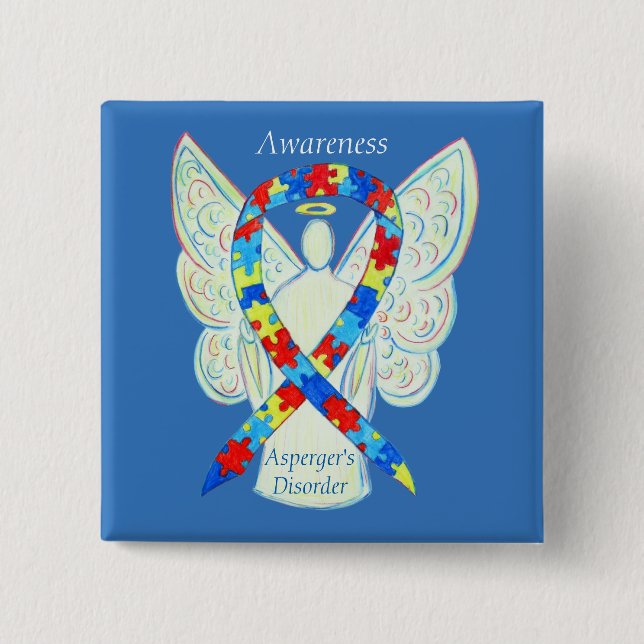 Aspergers sjukdom Angel Puzzle Ribbon Stift Knapp (Framsida)