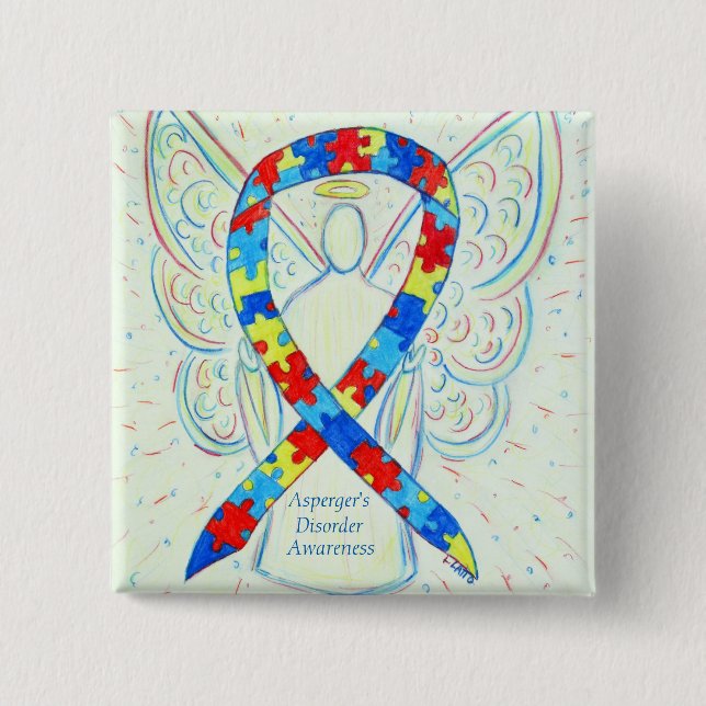 Aspergers sjukdom Angel Puzzle Ribbon Stift Knapp (Framsida)