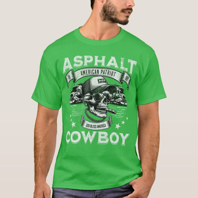Asphalt Cowboy American Flagruck Driverrucker Dies T Shirt (Framsida)