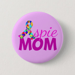 Aspie Mamma Söt Rosa Ribbon Asperger Mors dag Knapp