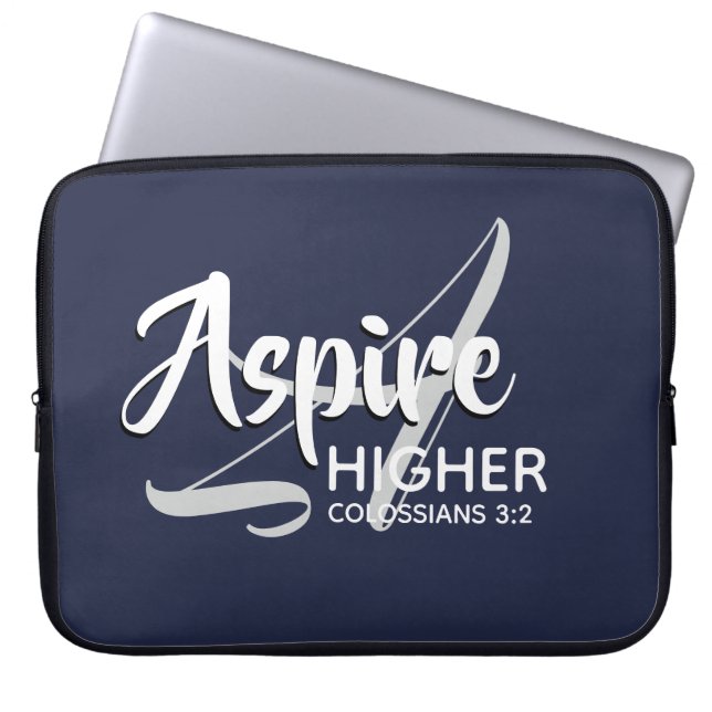 ASPIRE HIGHER Inspirational NAVY Christian Laptop Fodral (Framsidan)