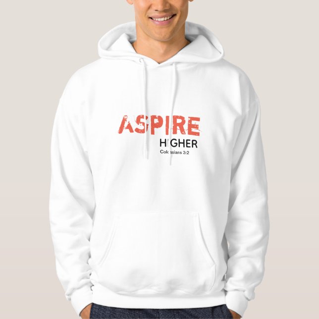 ASPIRE HIGHER Inspire Christian WHITE Hoodie (Framsida)