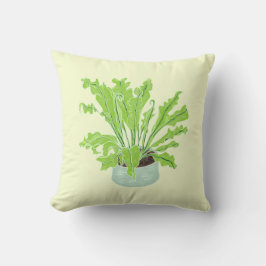 Asplenium Bird's nest fern - teckning på gult. Kudde