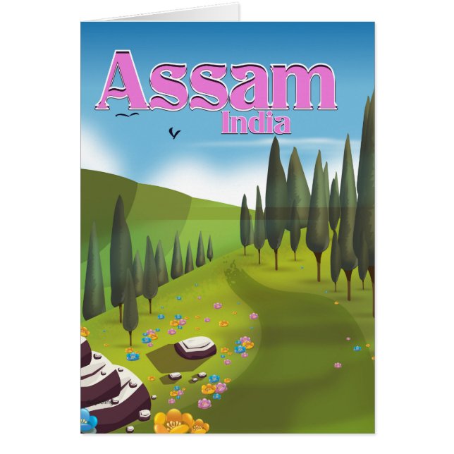 Assam India-reseaffisch skriver ut. Hälsningskort (Framsidan)