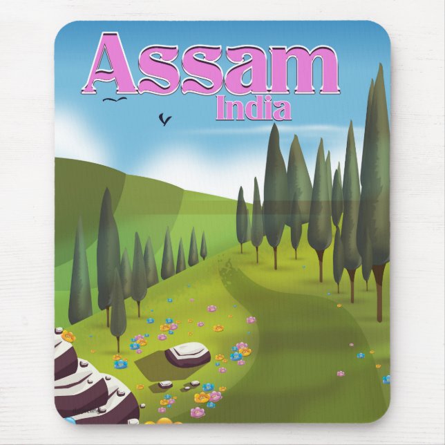 Assam India-reseaffisch skriver ut. Musmatta (Framsidan)