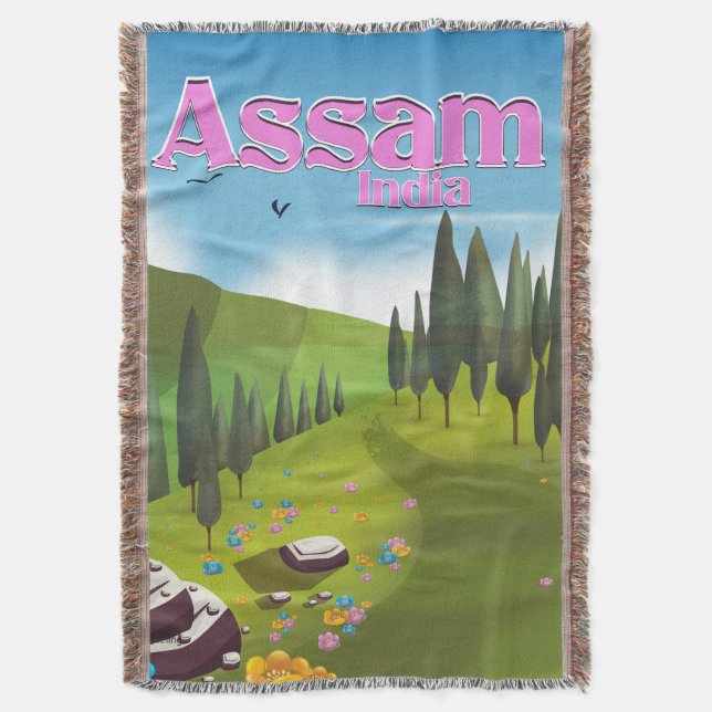 Assam Indien reseraffisch tryck. Filt (Framsidan Vertikal)