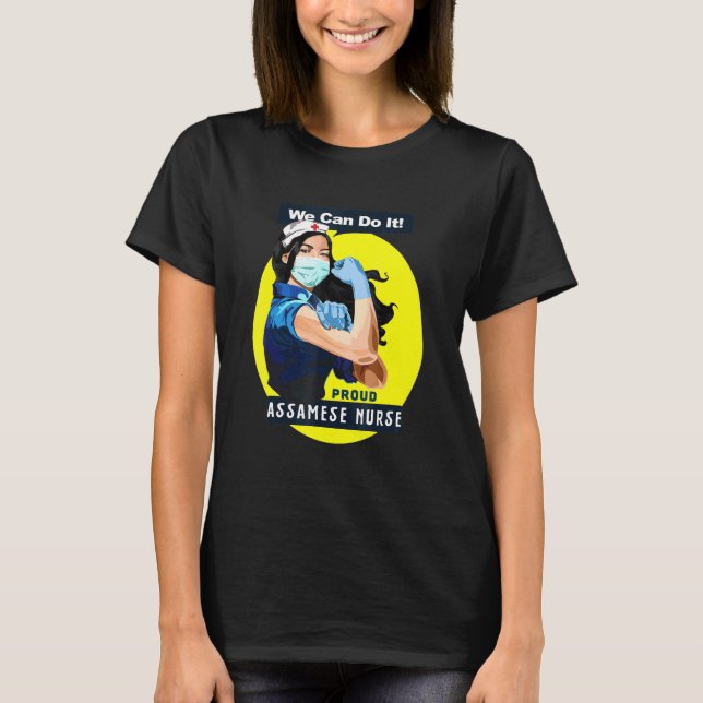 Assamese Proud Frontline Worker Rosie Riveter Nurs T Shirt (Framsida)