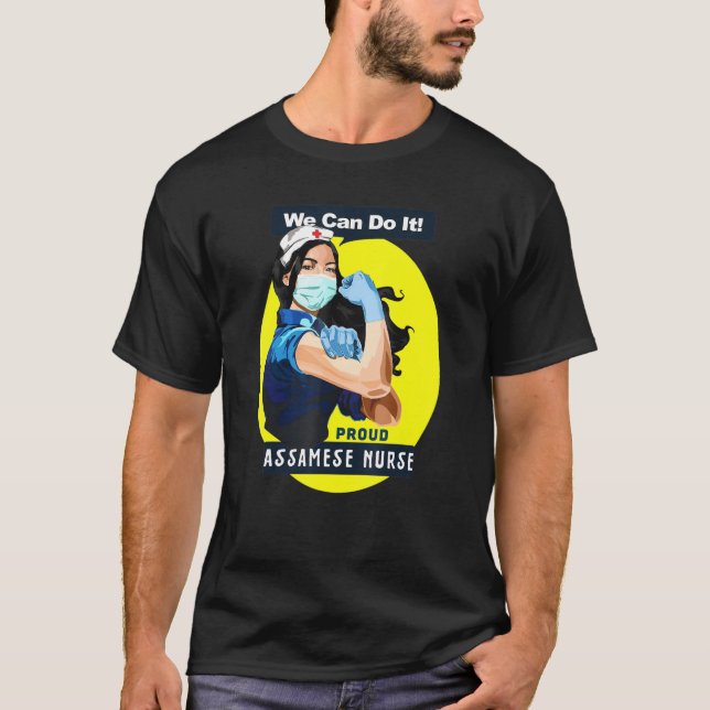 Assamese Proud Frontline Worker Rosie Riveter Nurs T Shirt (Framsida)