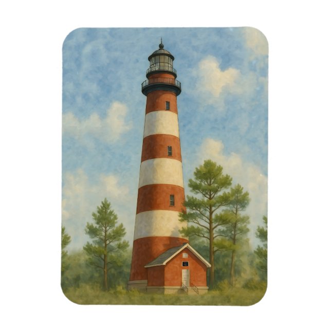 Assateague fyr Vattenfärg Magnet (Vertikal)
