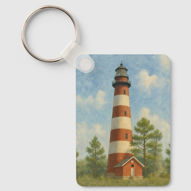 Assateague fyr Vattenfärg Nyckelring (Framsida)