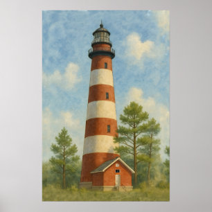 Assateague fyr Vattenfärg Poster