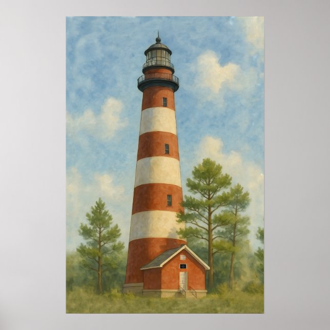 Assateague fyr Vattenfärg Poster (Framsidan)