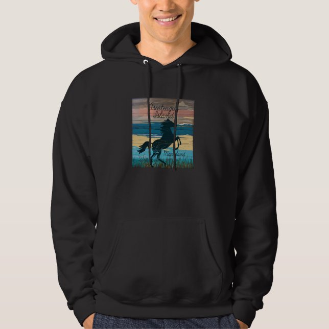 Assateague Island MD Vild Horses Nautical Coastal Hoodie (Framsida)