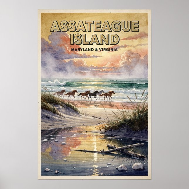 Assateague Island Retro Resa Poster (Framsidan)