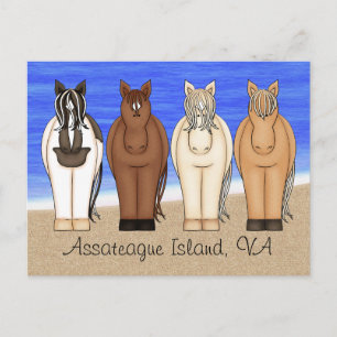 Assateague Island VA Chincoteague Ponies Postcard Vykort