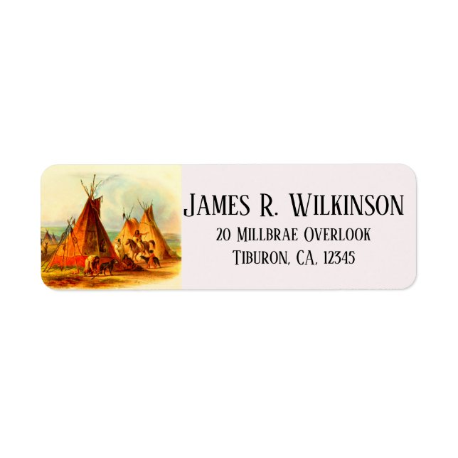 Assiniboin Canadian Native Indian Teepees Returadress Etikett (Framsidan)