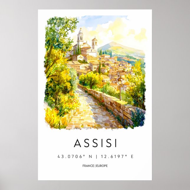 Assisi Akvarell Vintage Affisch Nationell Resa (Framsidan)