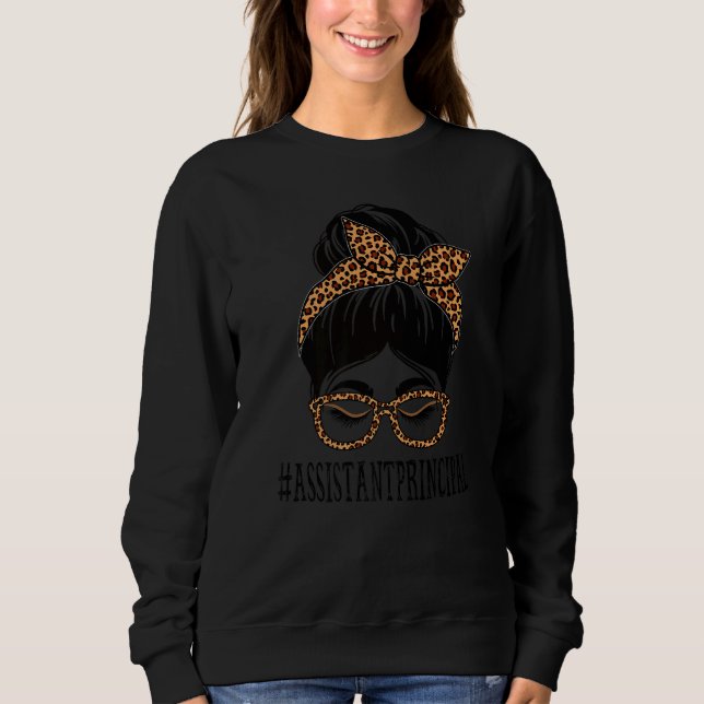 Assistant Principal Leopard Messy Bun Women back T Shirt (Framsida)
