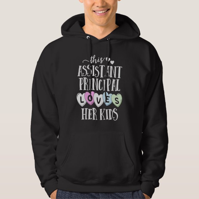 Assistant Principal Loves Her Kids School Valentin Hoodie (Framsida)