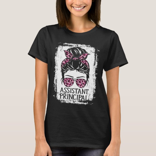 Assistant Principal Messy Bun Leopard Appreciation T Shirt (Framsida)