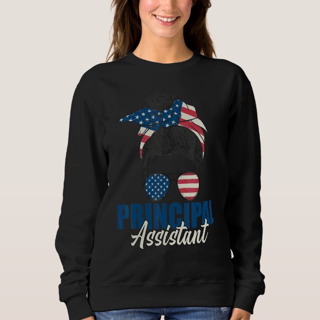 Assistant Principal Messy Bun US American Flagga S T Shirt (Framsida)